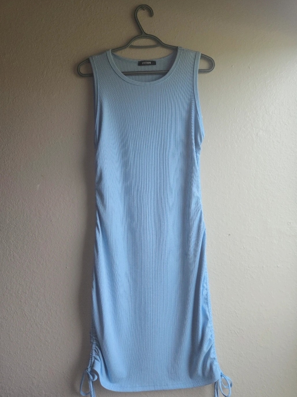 BTFBM Women’s Blue Sleeveless Ruched Bodycon Dress Size Large Side Drawstring